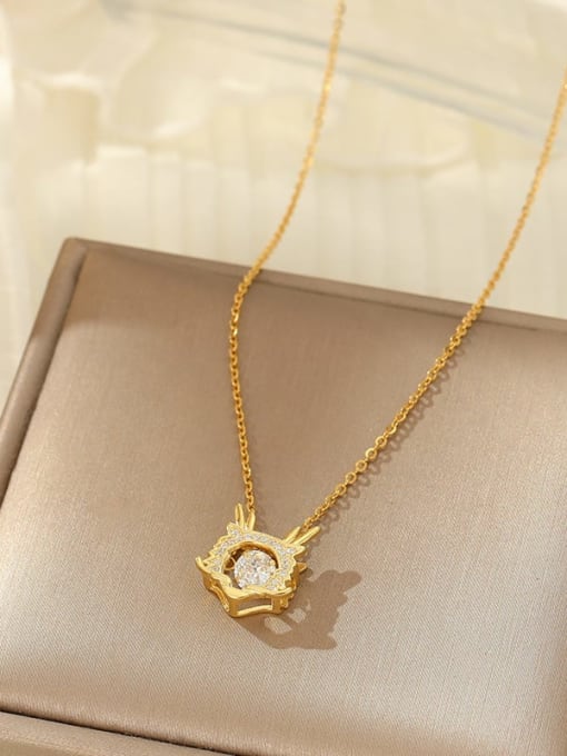 NS1091 [Dragon Yellow Gold] 925 Sterling Silver Cubic Zirconia Zodiac Trend Necklace